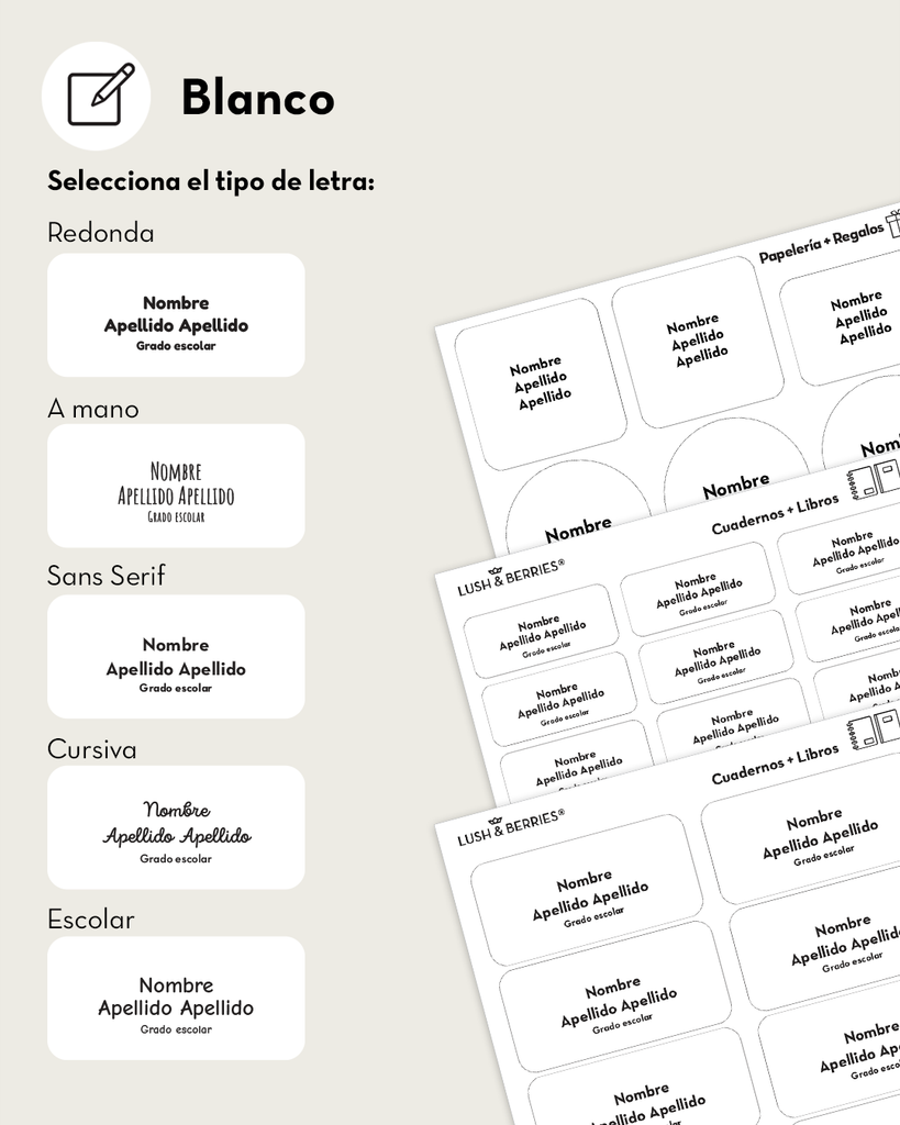 Etiquetas para cuadernos y libros: Tipografías