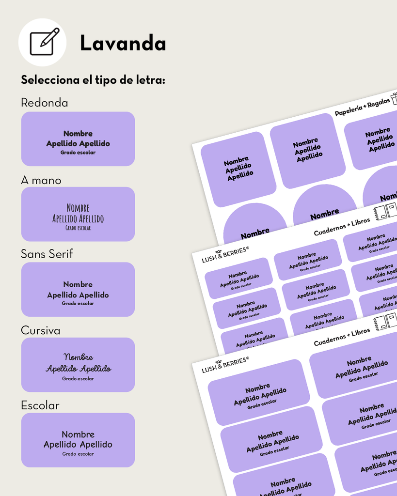 Etiquetas para cuadernos y libros: Tipografías