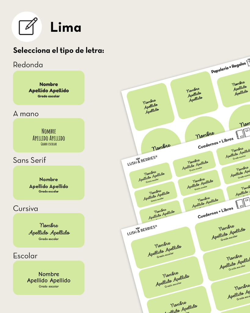 Etiquetas para cuadernos y libros: Tipografías