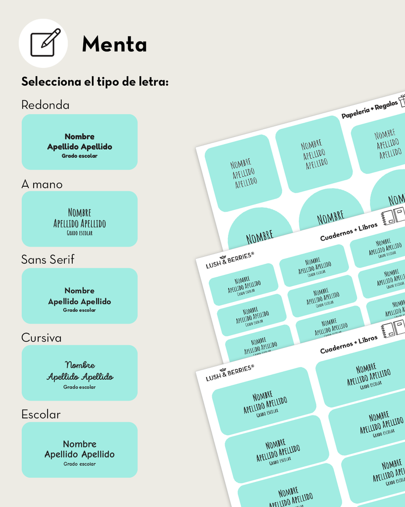 Etiquetas para cuadernos y libros: Tipografías