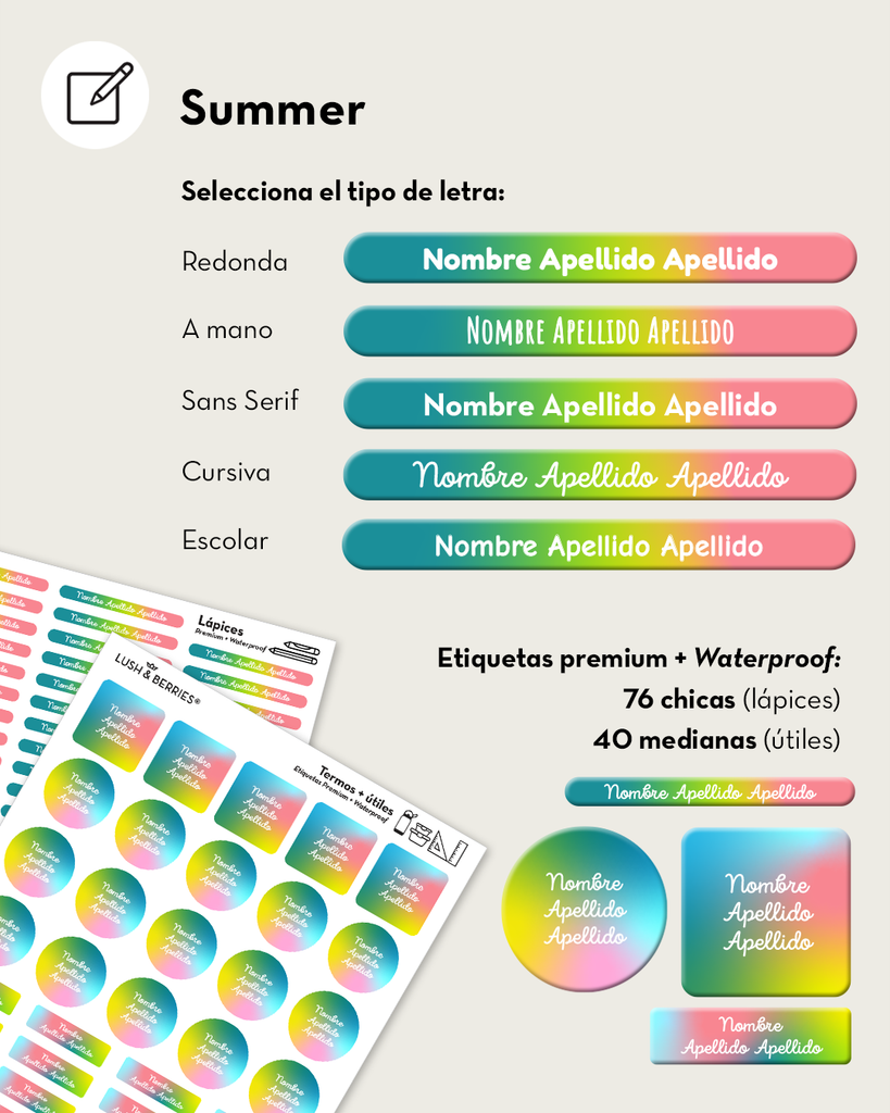 Etiquetas para útiles: Degradados